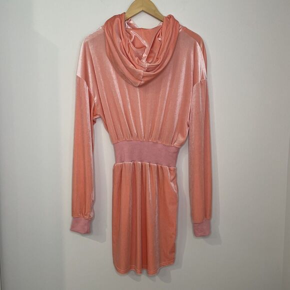 Eros Velour Barbiecore Sweater Dress Jumpsuit Long Sleeved Hoodie Pink Size XS - Picture 4 of 11